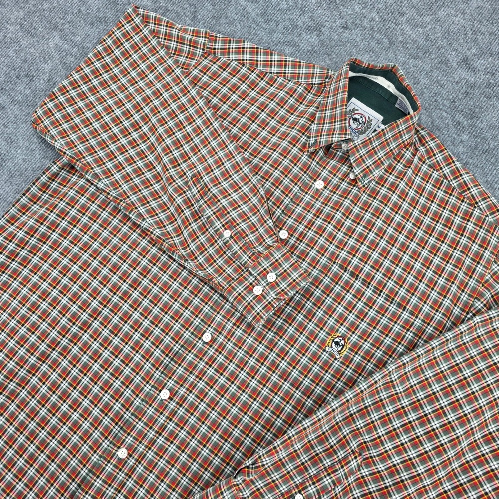 Cinch Mens Plaid Button Down Shirt Green Red Yellow Cotton Long Sleeve Size M
